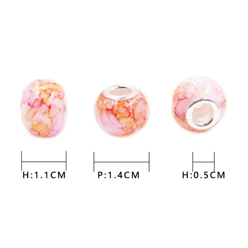 AIPRIDY 100Pcs 15x11mm Painting Murano Large Hole Glass Beads Mix Color with Silver Brass Cores European Charm fit Bracelet Necklace (Watercolor Effect OPEC White Glass) - Image 3